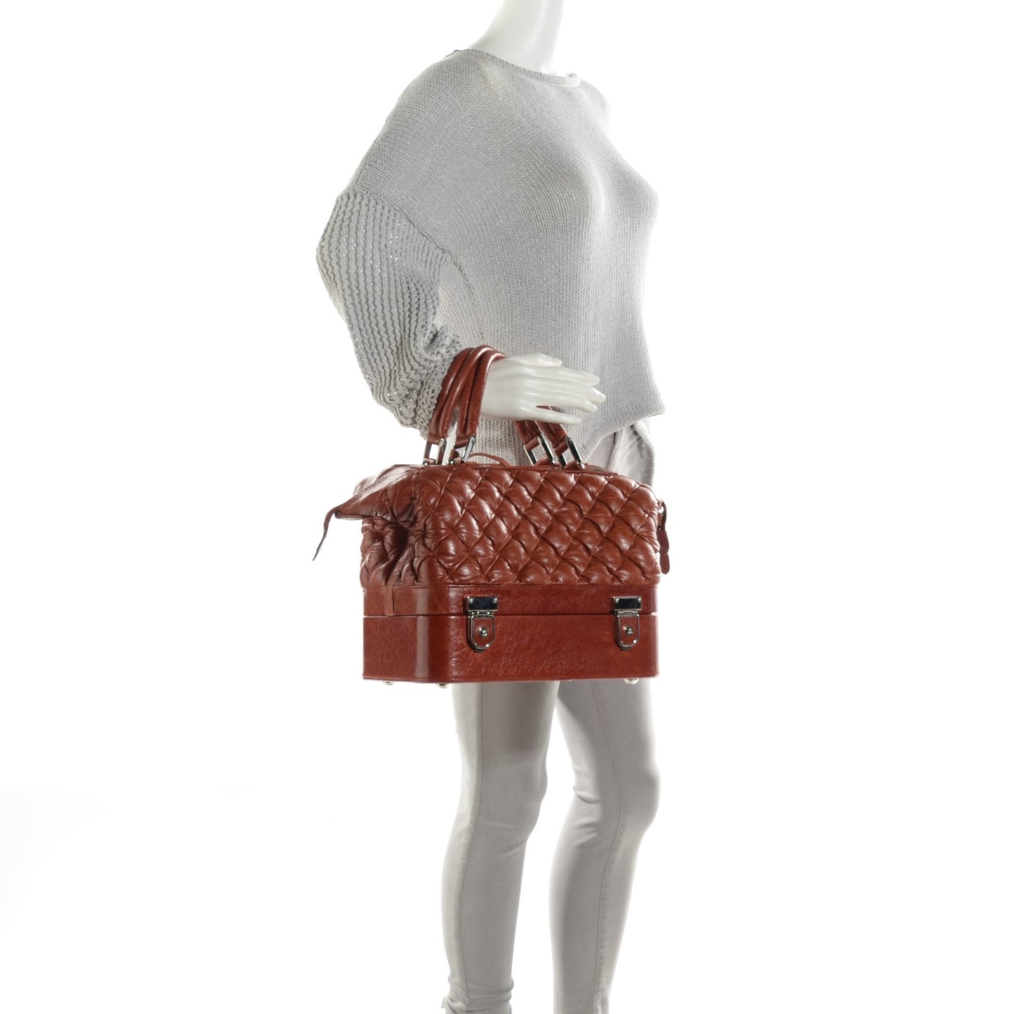Chevre Quilted Matelasse Train Case Sienna