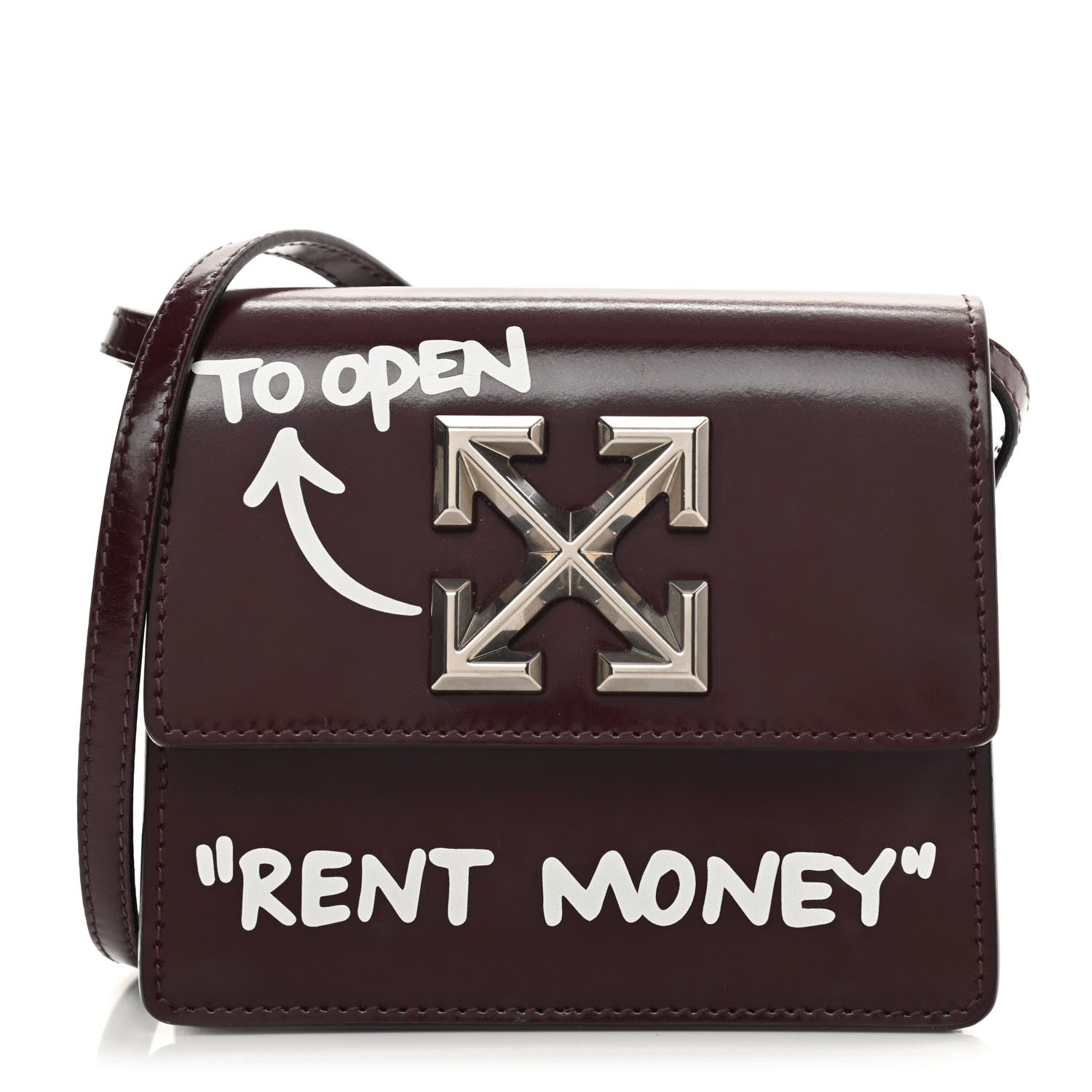 Off-White Calfskin Jitney 0.7 Rent Money Crossbody Bag Burgundy 1 of 16