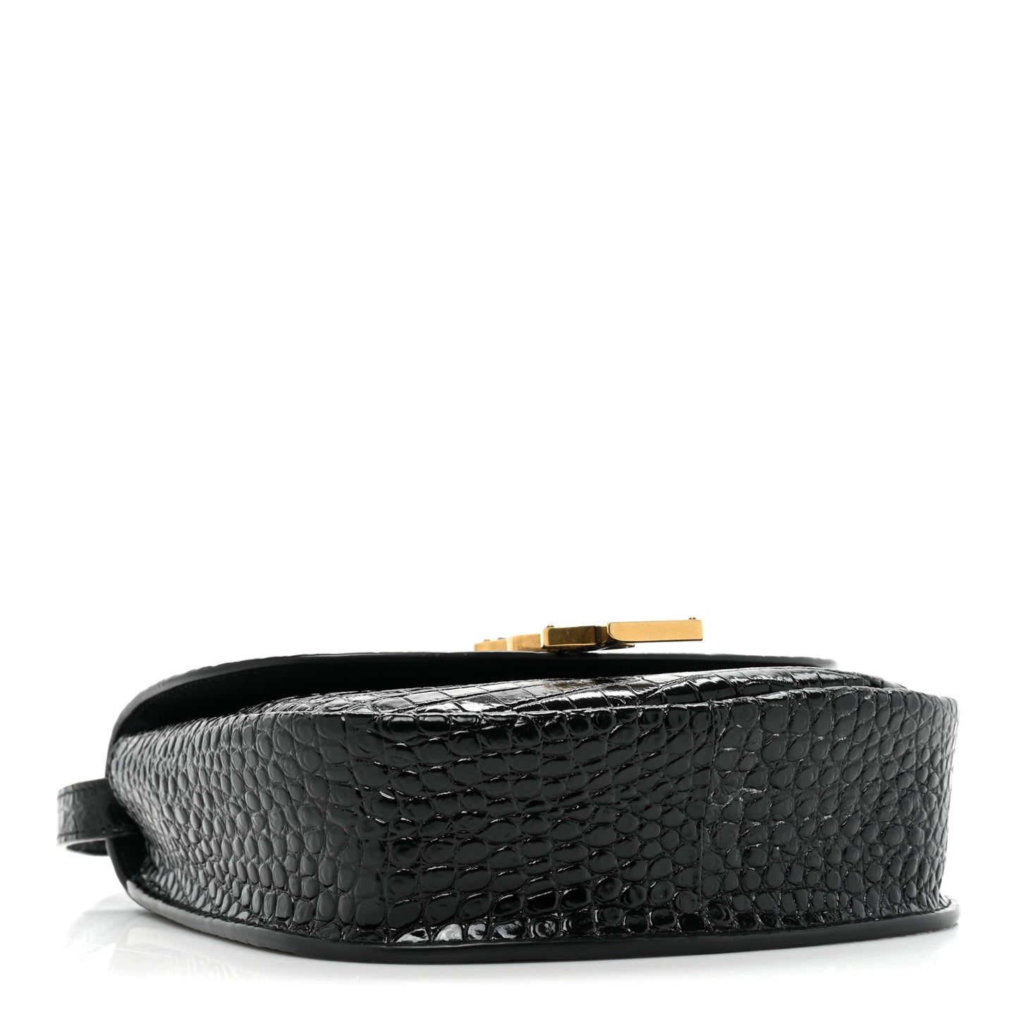 Crocodile Embossed Calfskin Small Kaia Satchel Black