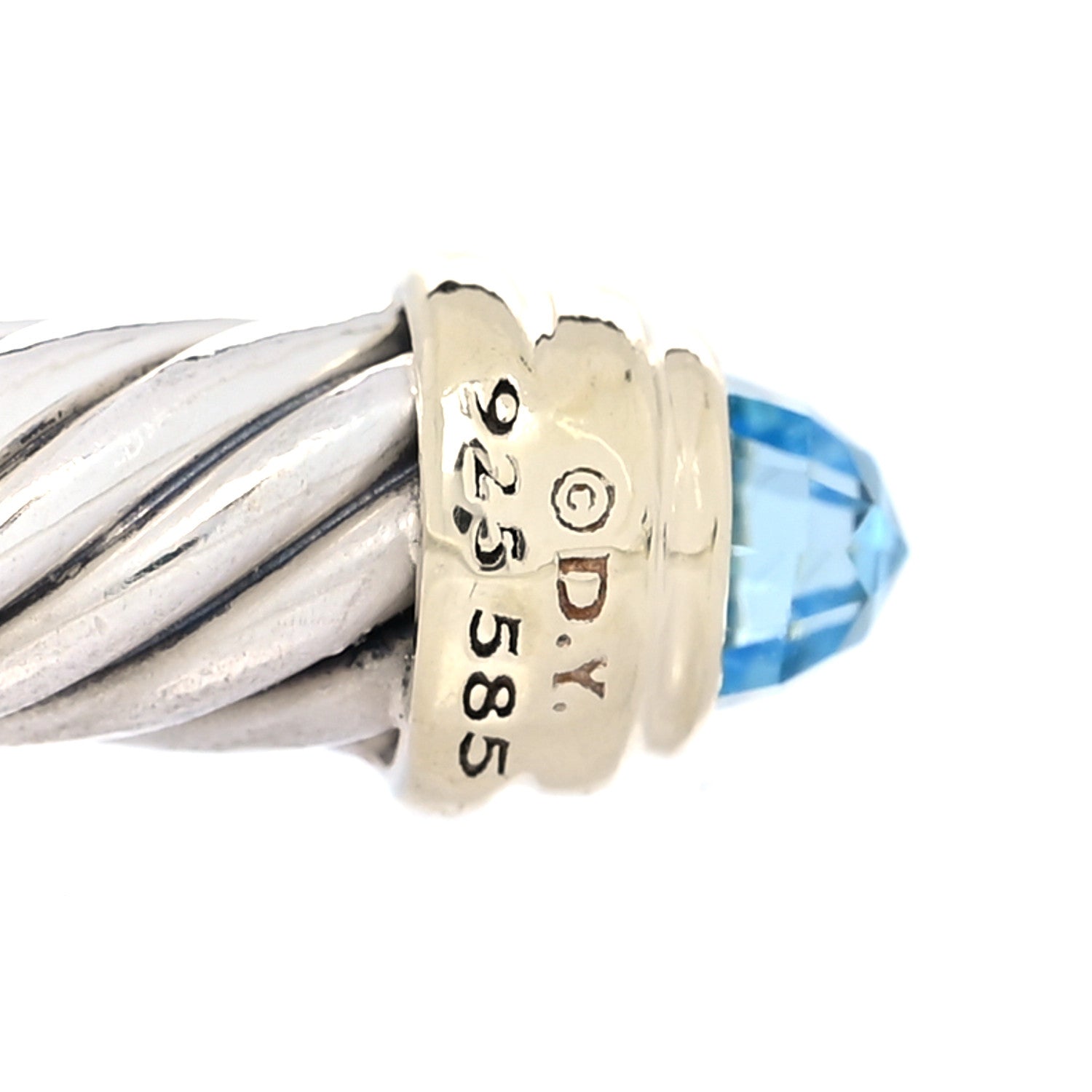 David Yurman Sterling Silver 14K Yellow Gold Blue Topaz 5mm Cable Classics Petite Color Bracelet 3 of 3
