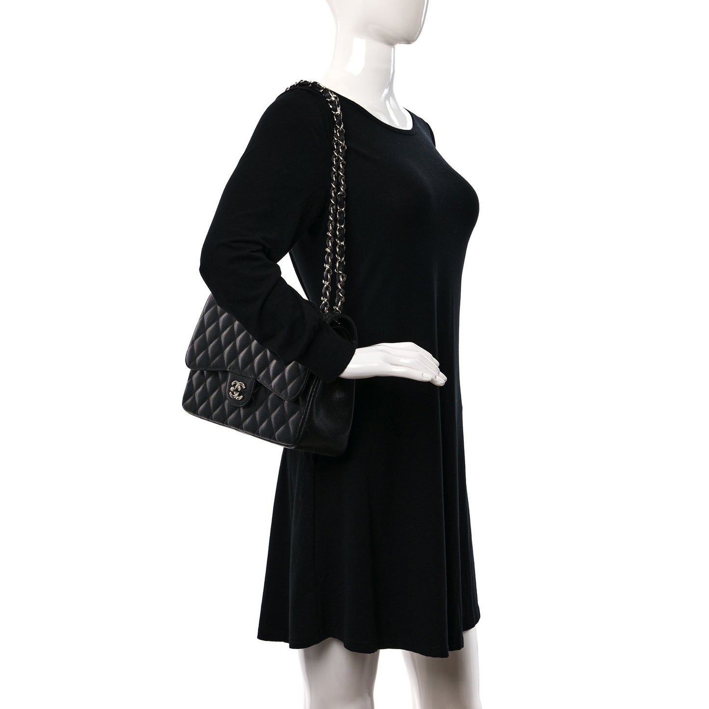 Caviar Quilted Jumbo Double Flap Black