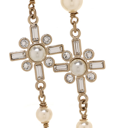 Chanel Crystal Baguette Pearl CC Cross Necklace Gold 5 of 7