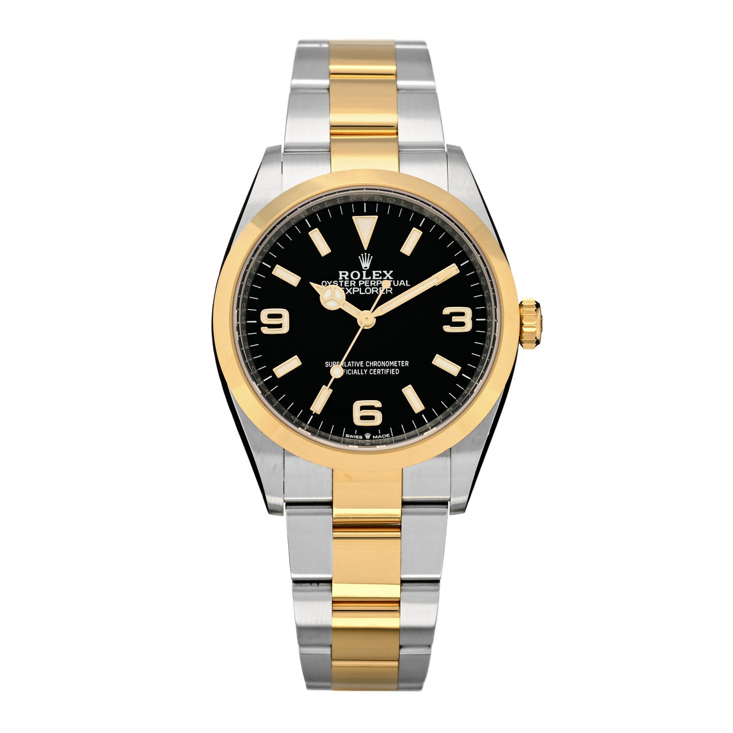 Stainless Steel 18K Yellow Gold 36mm Oyster Perpetual Explorer Watch Black 124273