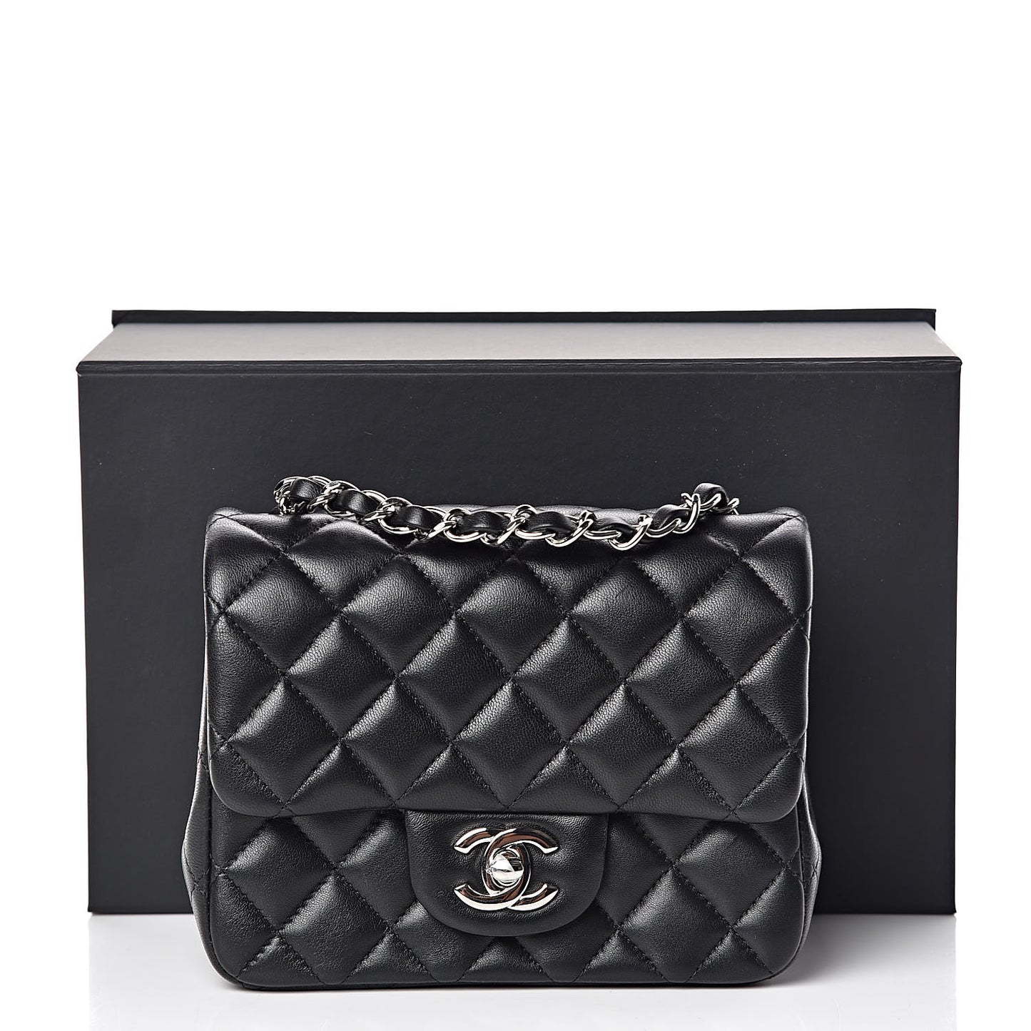 Lambskin Quilted Mini Square Flap Black