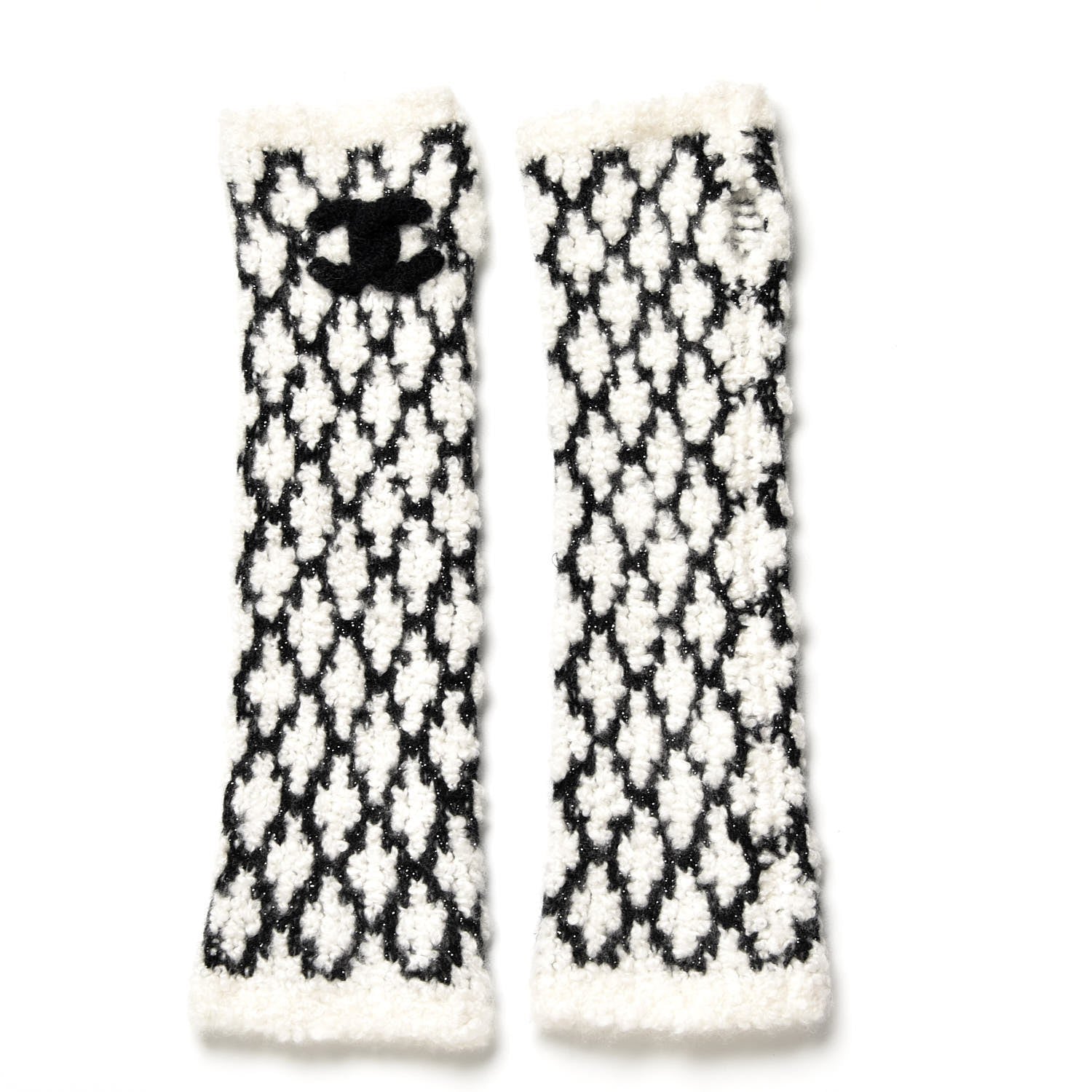 Chanel Cashmere Silk CC Arm Warmers White Black 1 of 4