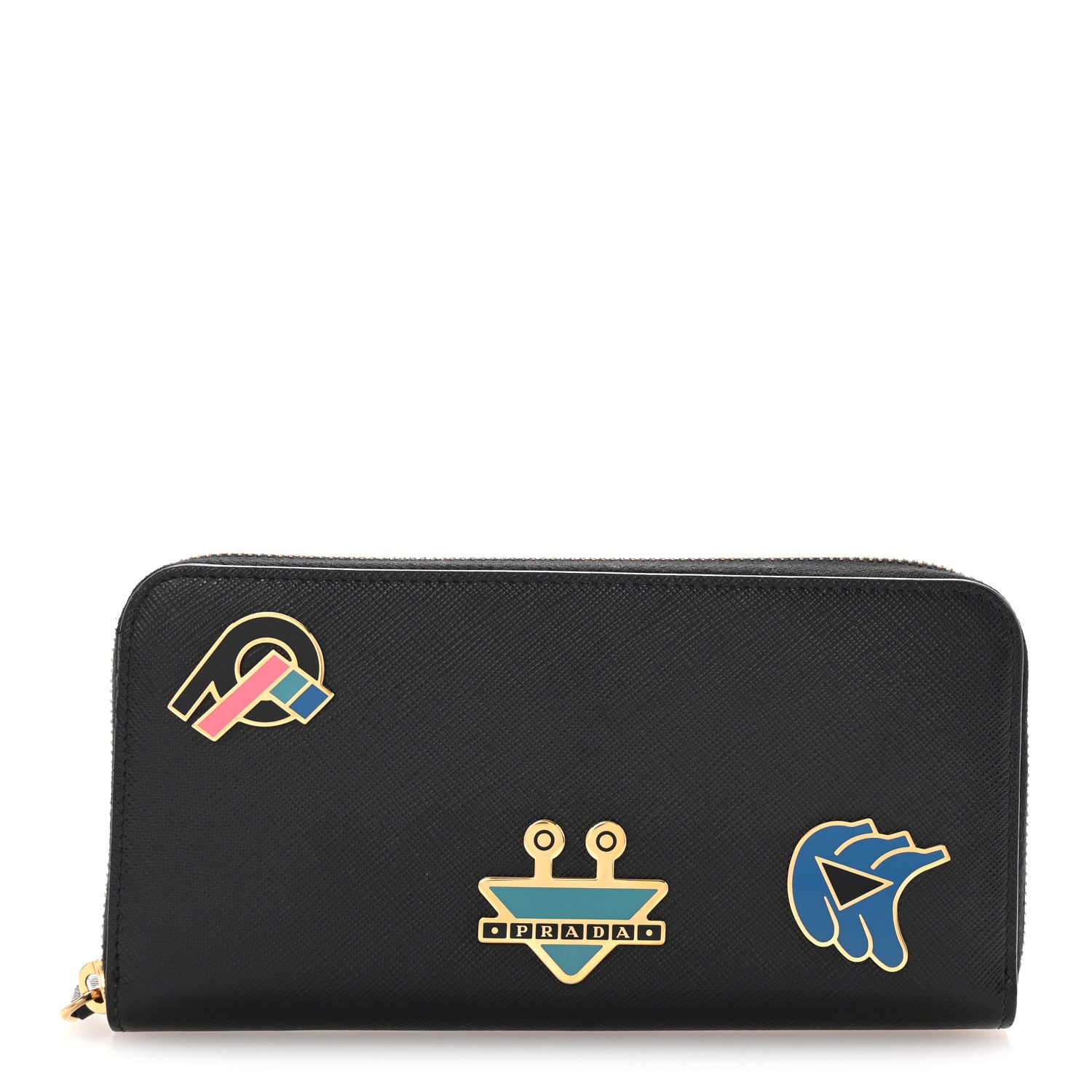 Prada Saffiano Metal Zip Around Wallet Black 1 of 7