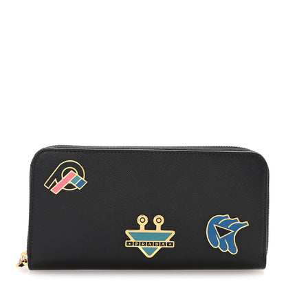 Prada Saffiano Metal Zip Around Wallet Black 1 of 7