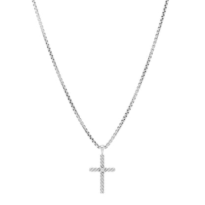 David Yurman Sterling Silver Diamond Cable Classics Cross Necklace 1 of 6