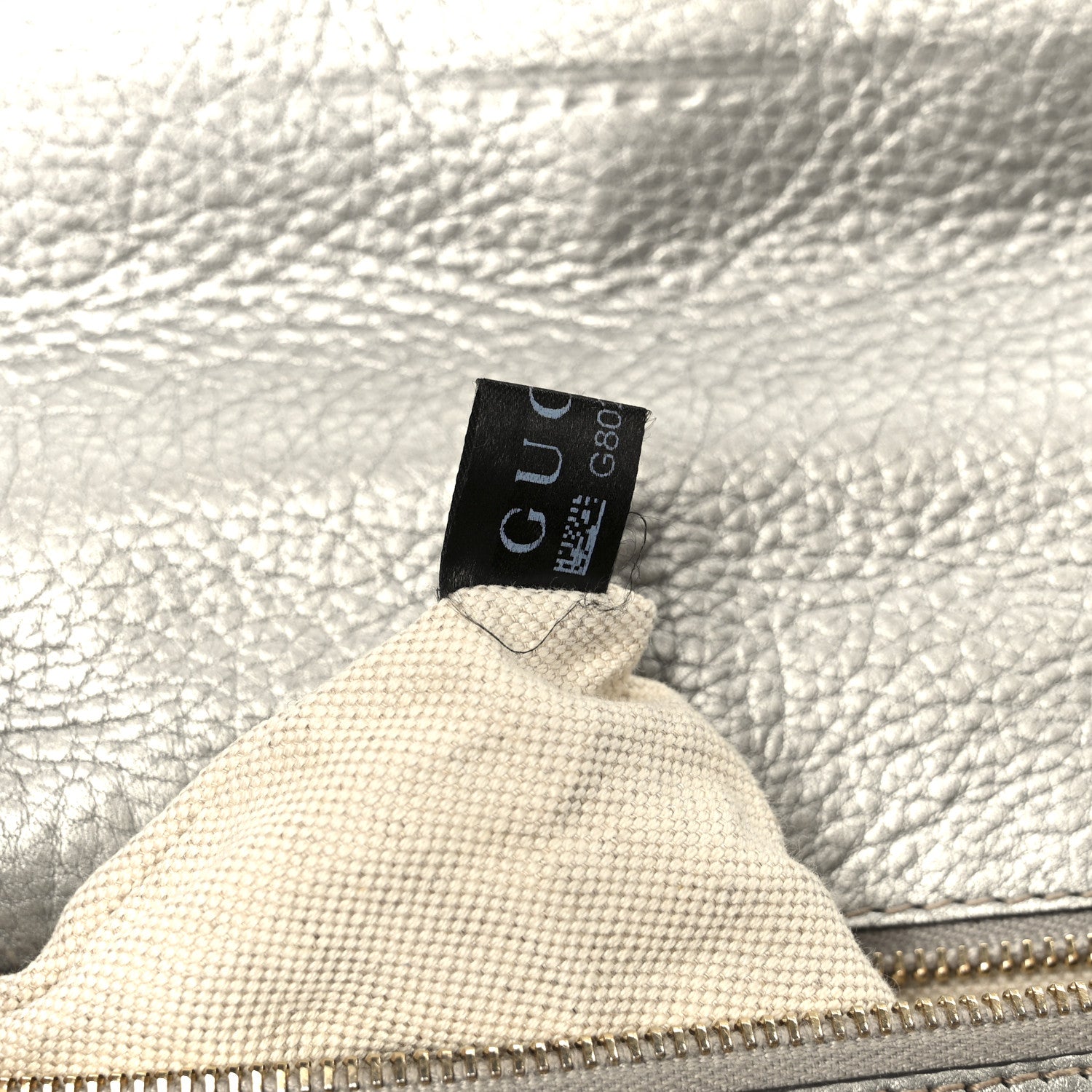 Gucci Monogram Metallic Calfskin Medium New Bamboo Top Handle Bag Silver Beige 8 of 11