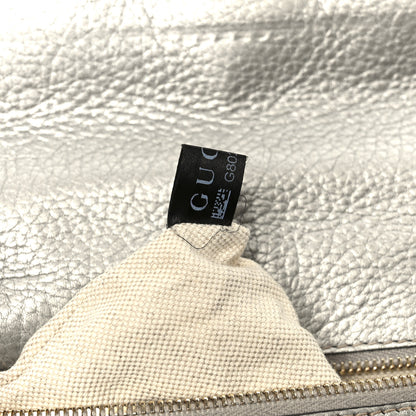 Gucci Monogram Metallic Calfskin Medium New Bamboo Top Handle Bag Silver Beige 8 of 11