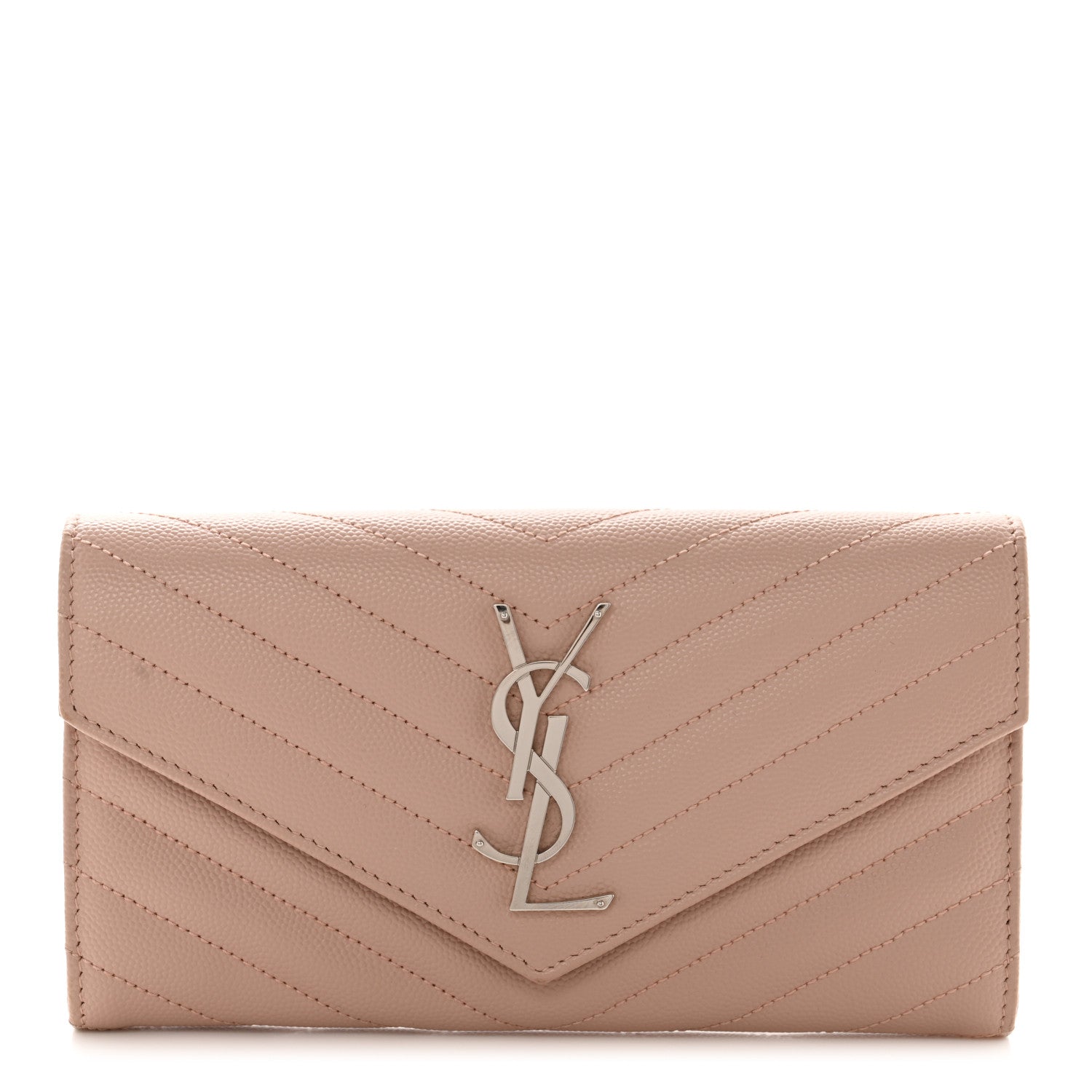 Saint Laurent Grain De Poudre Matelasse Chevron Monogram Flap Wallet Pale Pink 1 of 10