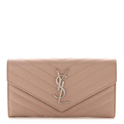 Saint Laurent Grain De Poudre Matelasse Chevron Monogram Flap Wallet Pale Pink 1 of 10