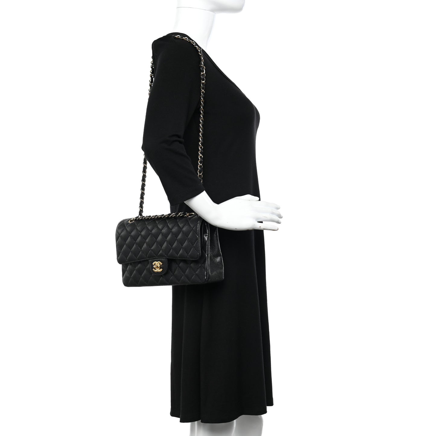 Caviar Quilted Medium Double Flap Black