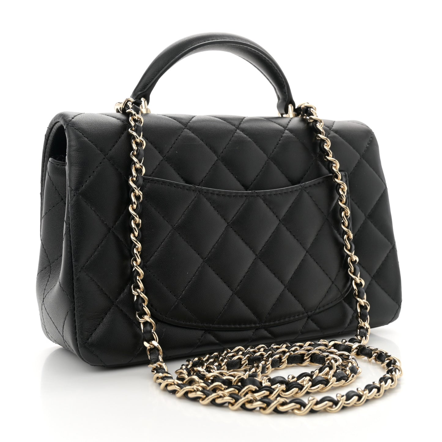 Lambskin Quilted Mini Top Handle Rectangular Flap Black