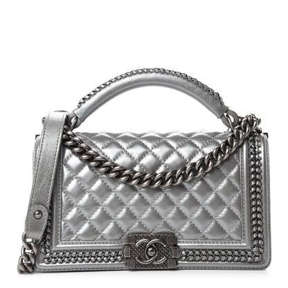 Chanel Metallic Aged Calfskin Quilted Medium Top Handle Boy Flap Silver 1 of 11