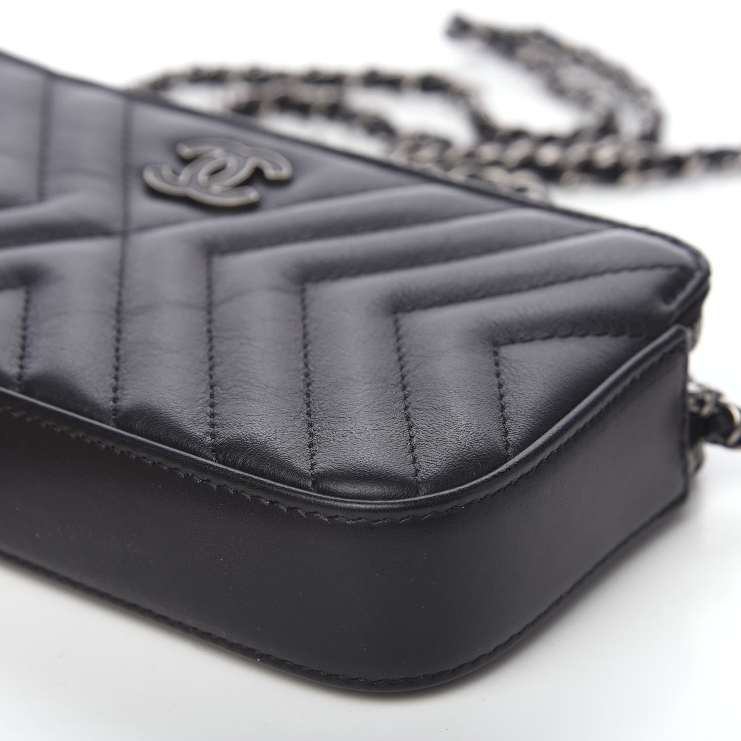 Chanel Calfskin Chevron Quilted Tassel Clutch With Chain Black 7 of 11