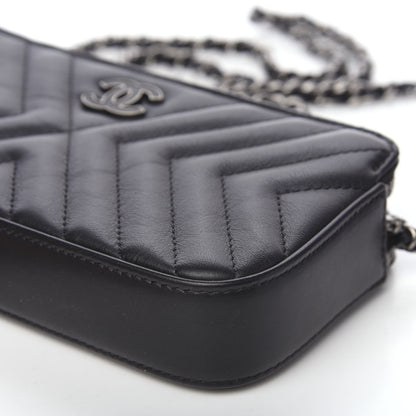 Chanel Calfskin Chevron Quilted Tassel Clutch With Chain Black 7 of 11