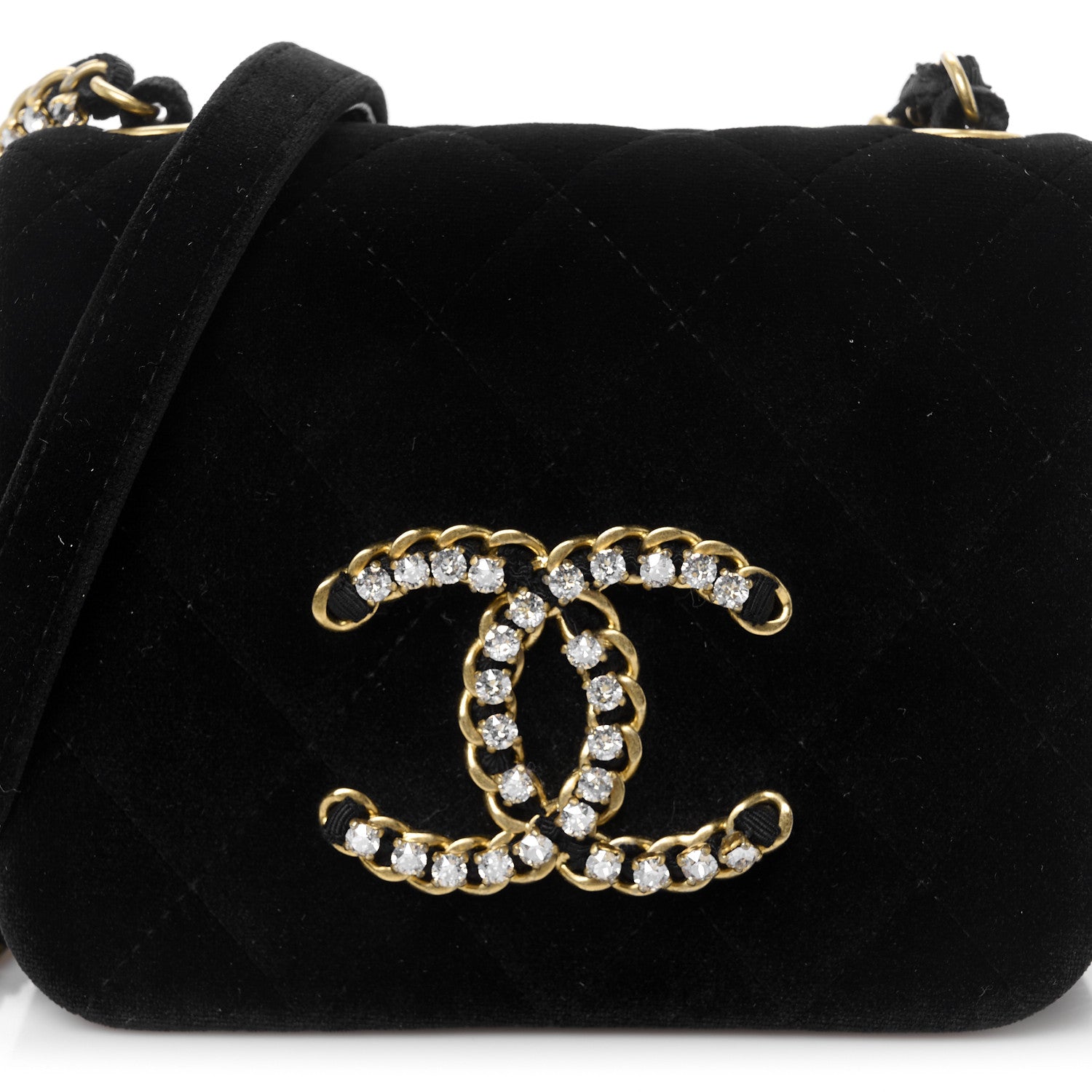 Chanel Velvet Quilted Crystal CC Mini Flap Black 8 of 10