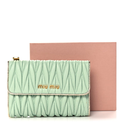 Miu Miu Nappa Matelasse Flap Tri-Fold Wallet Rugiada Pirite 8 of 8