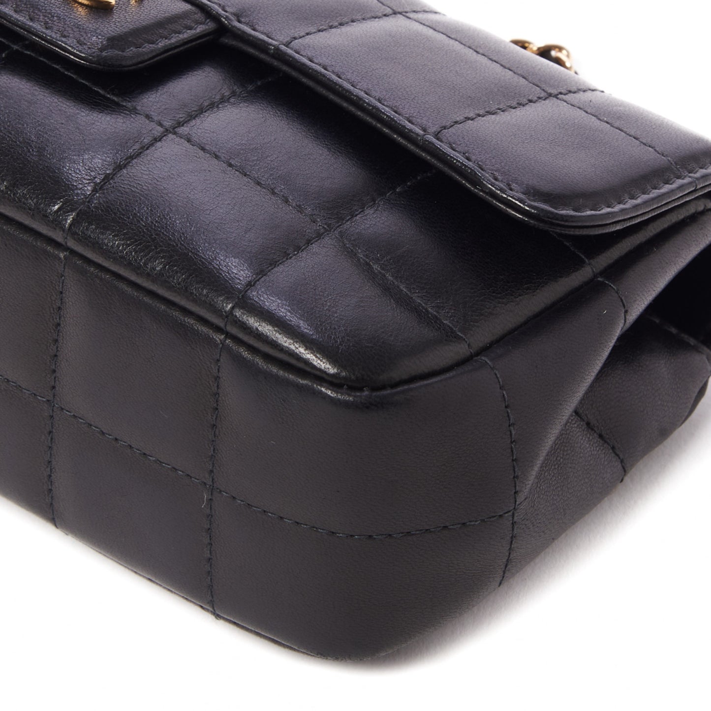 Lambskin Quilted Mini Chocolate Bar Camellia Flap Black