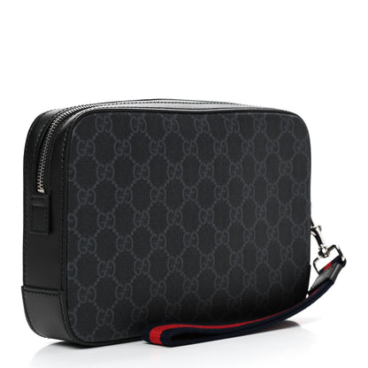 Gucci GG Supreme Monogram Appia Calfskin Web Wristlet Black 2 of 8
