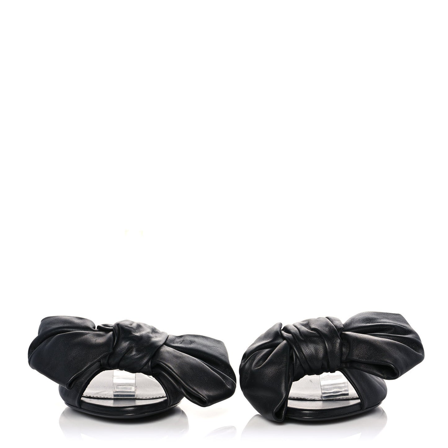 Calfskin Square Bow Slide Sandals 38 Black