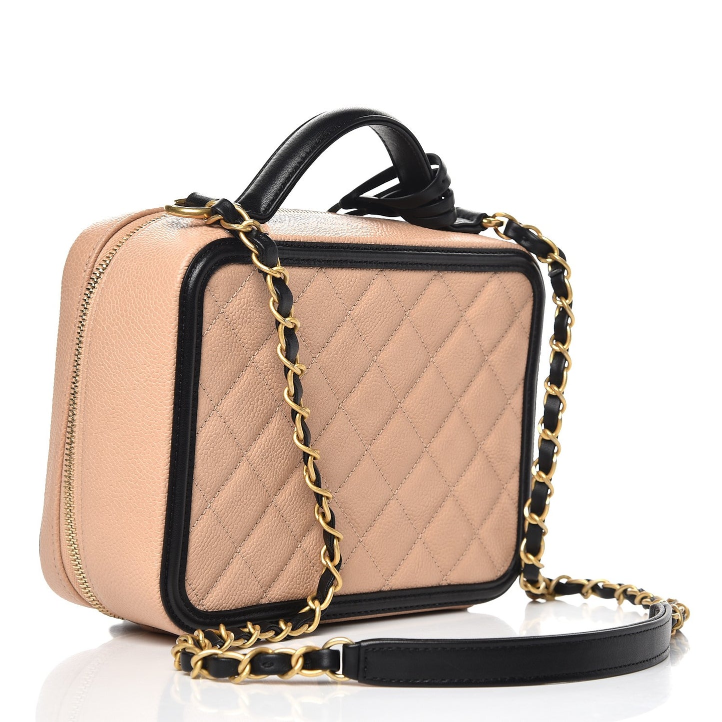 Caviar Quilted Medium CC Filigree Vanity Case Beige Black