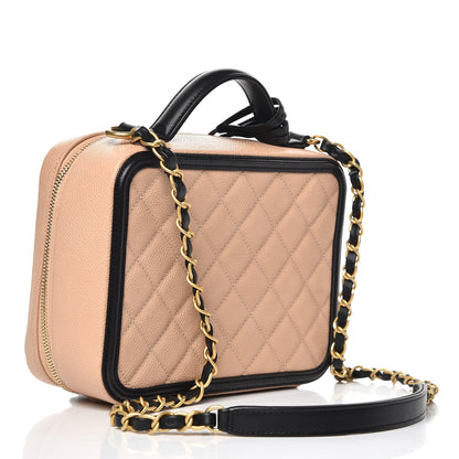 Chanel Caviar Quilted Medium CC Filigree Vanity Case Beige Black 5 of 9