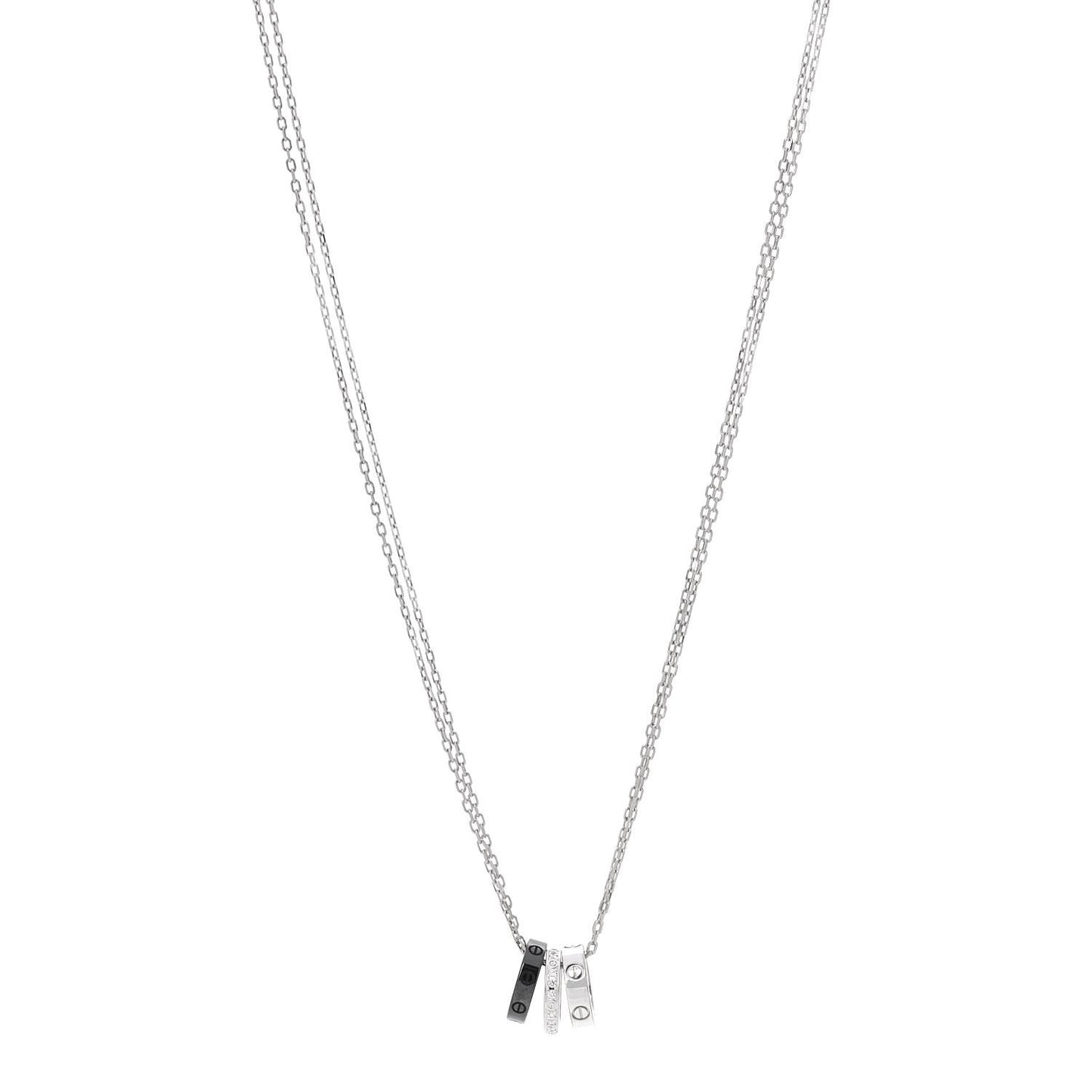 18K White Gold Ceramic Diamond Three Ring LOVE Necklace