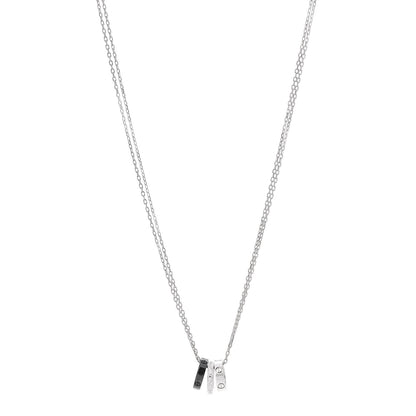 Cartier 18K White Gold Ceramic Diamond Three Ring LOVE Necklace 1 of 6