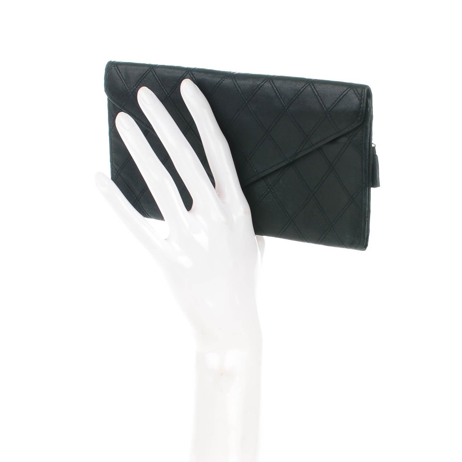 Chanel Lambskin Diamond Stitched Long Flap Wallet Black 2 of 8