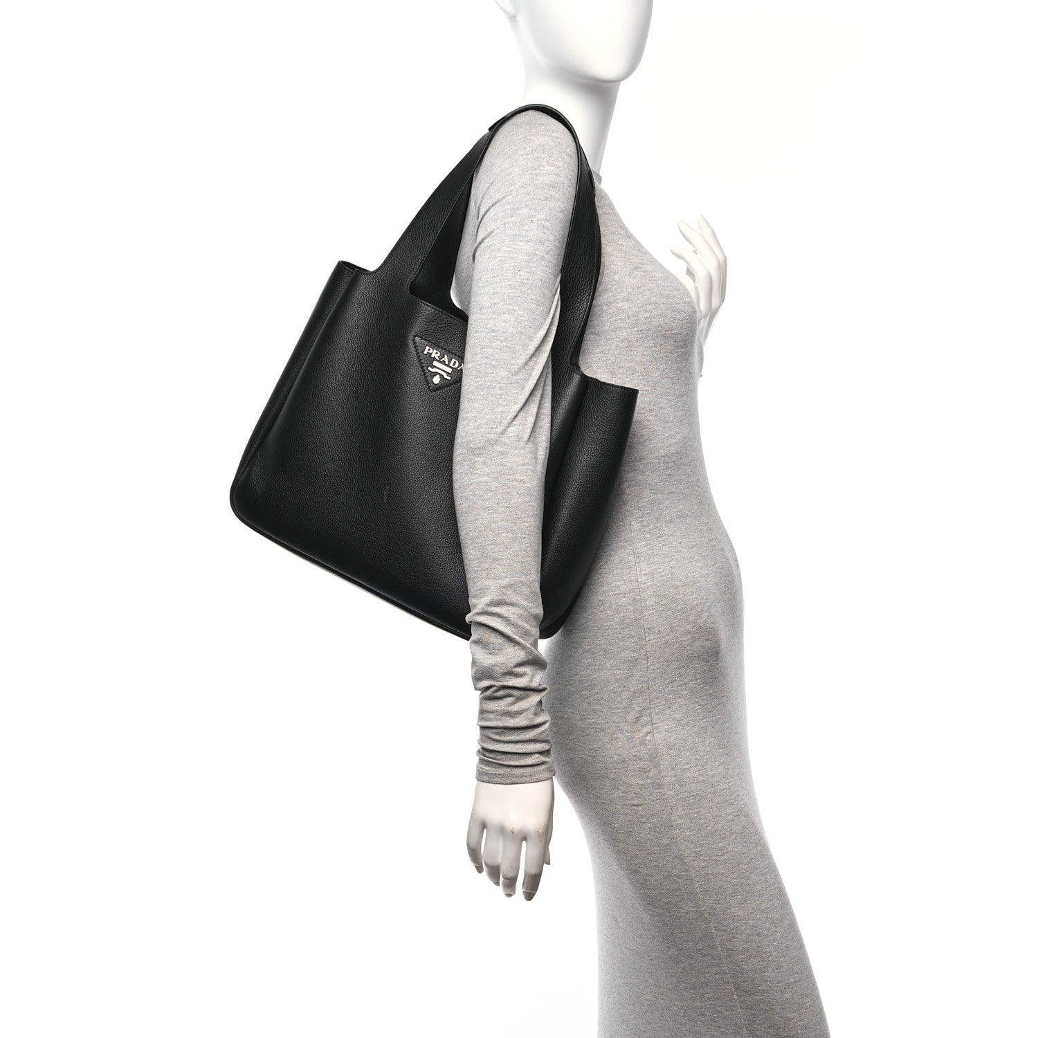 Prada Vitello Daino Soft Medium Dynamique Tote Black 2 of 9