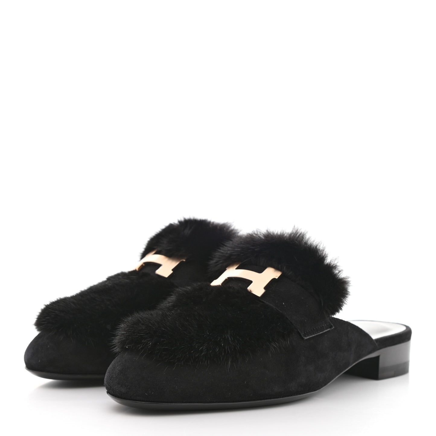 Mink Fur Suede Goatskin Trocadero Mule 36 Black