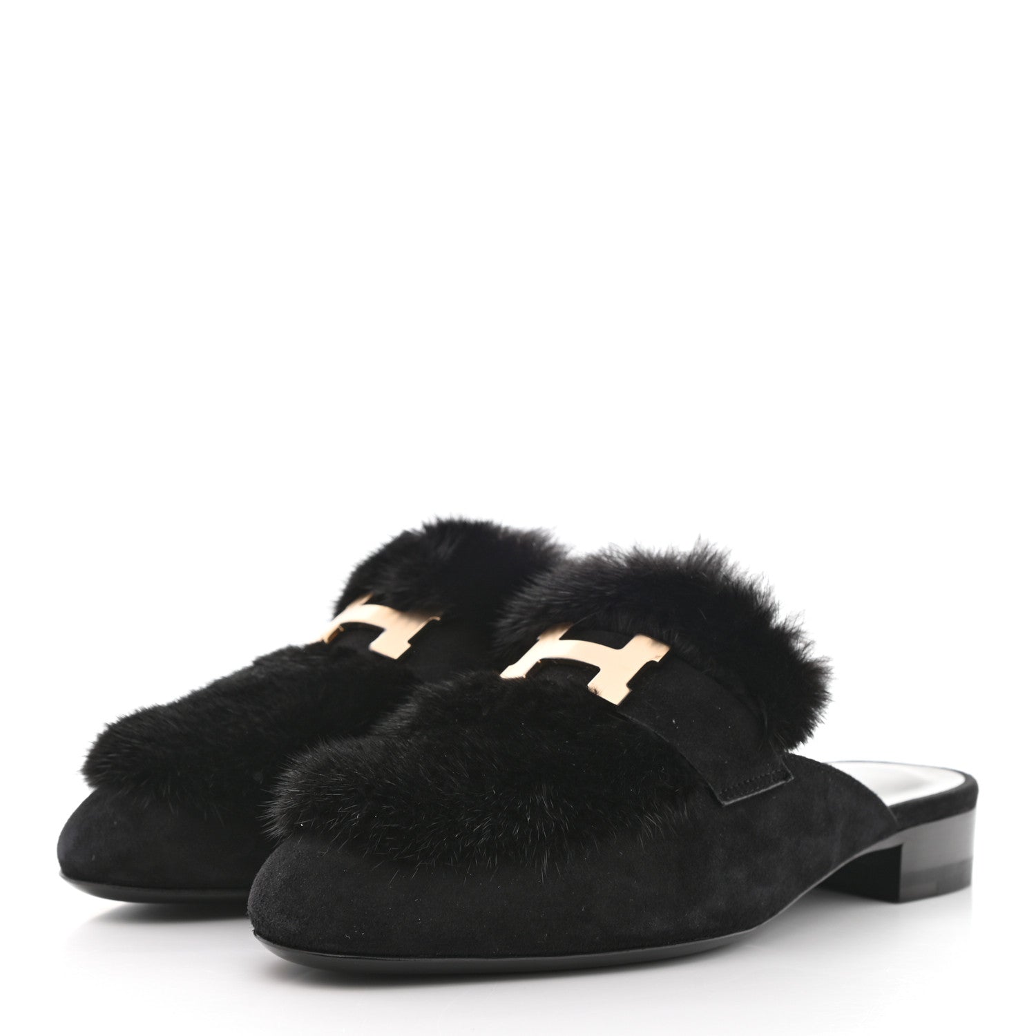 Hermes Mink Fur Suede Goatskin Trocadero Mule 36 Black 3 of 8