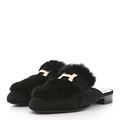Hermes Mink Fur Suede Goatskin Trocadero Mule 36 Black 3 of 8