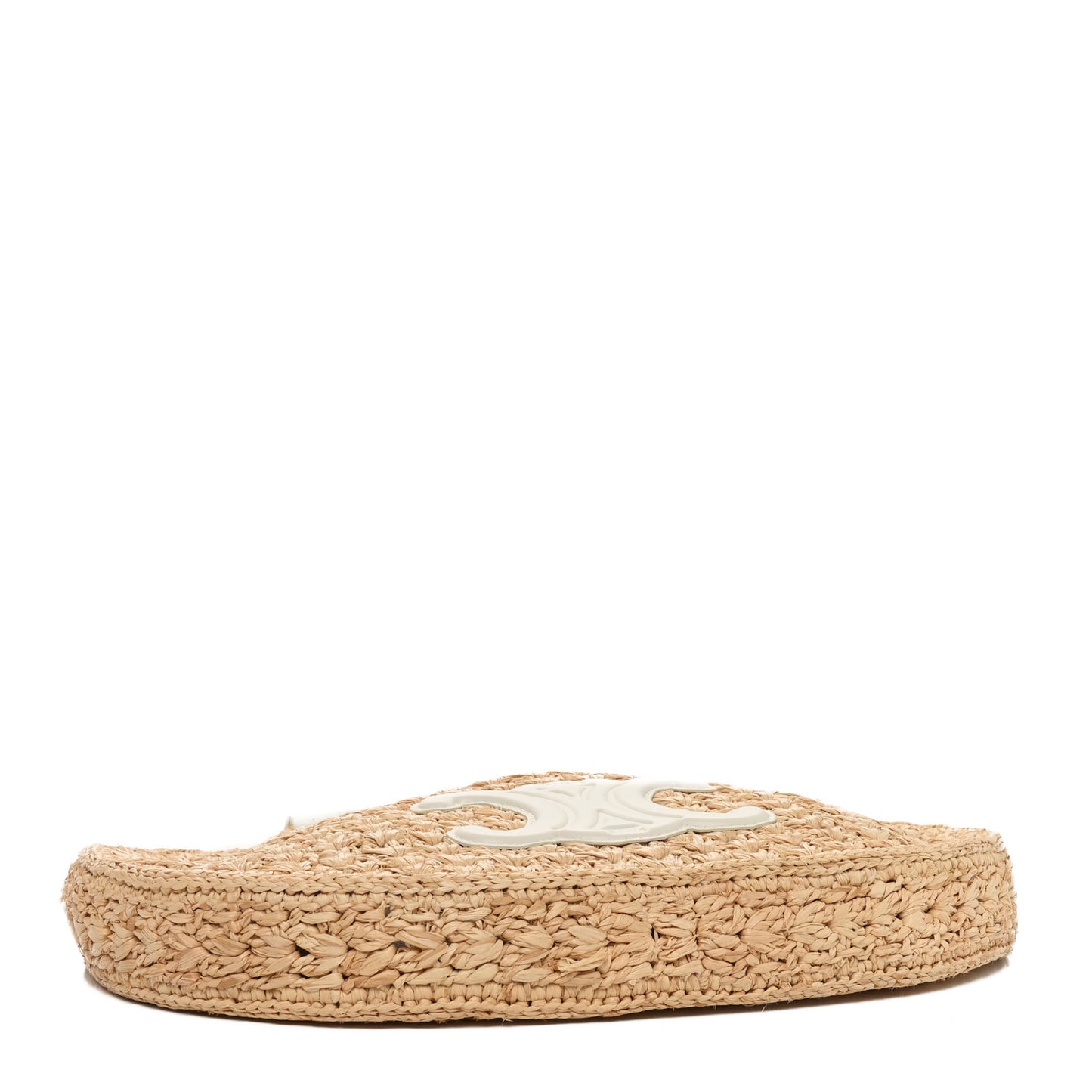 Raffia Calfskin Triomphe Panier Hobo Bag Natural White