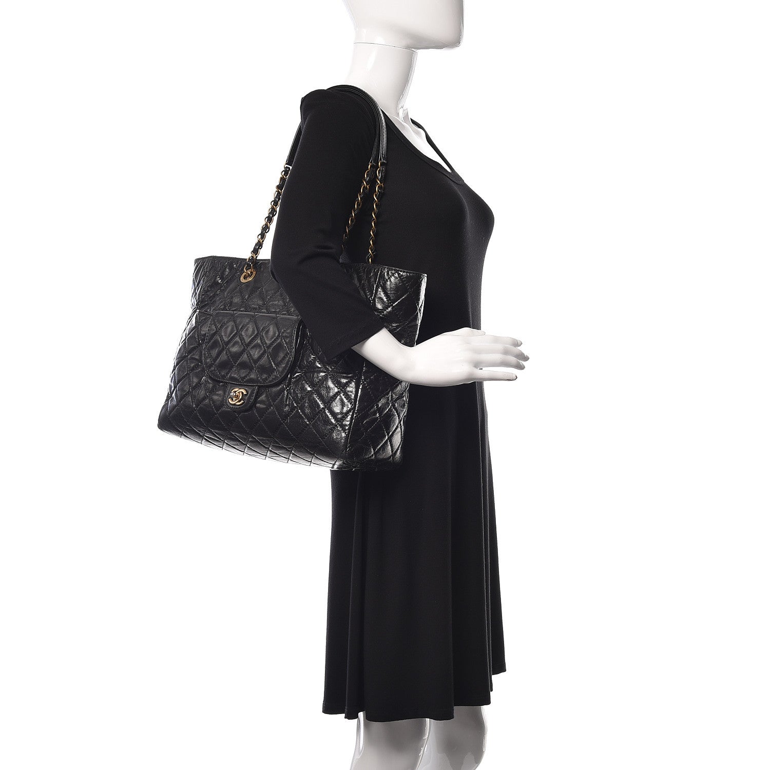 Chanel Glazed Calfskin Quilted Large Front Pocket Tote Black 2 of 10