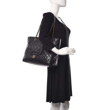 Chanel Glazed Calfskin Quilted Large Front Pocket Tote Black 2 of 10