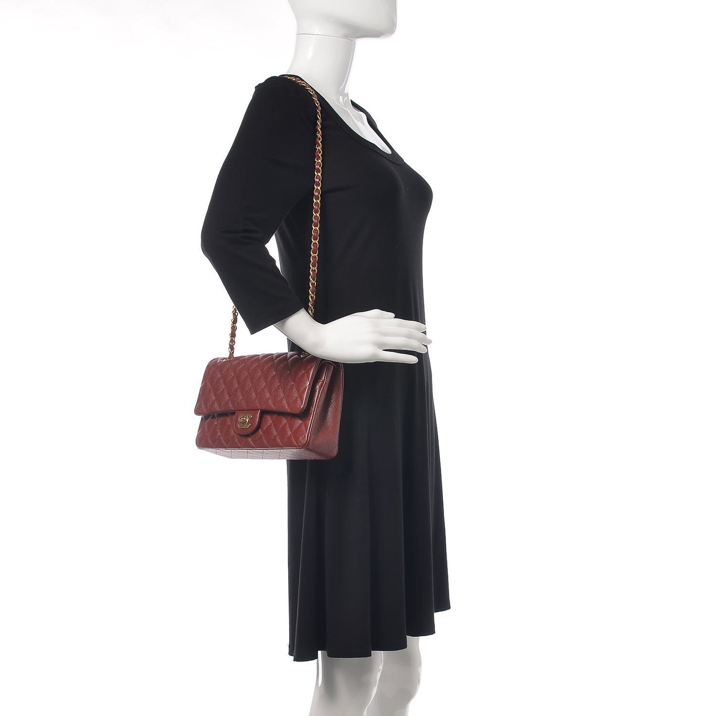 Iridescent Caviar Quilted Medium Double Flap Burgundy