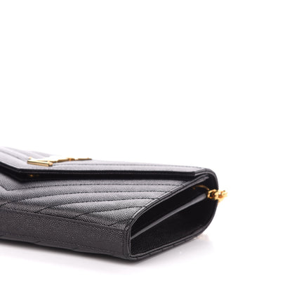 Saint Laurent Grain De Poudre Matelasse Chevron Monogram Chain Wallet Black 8 of 9