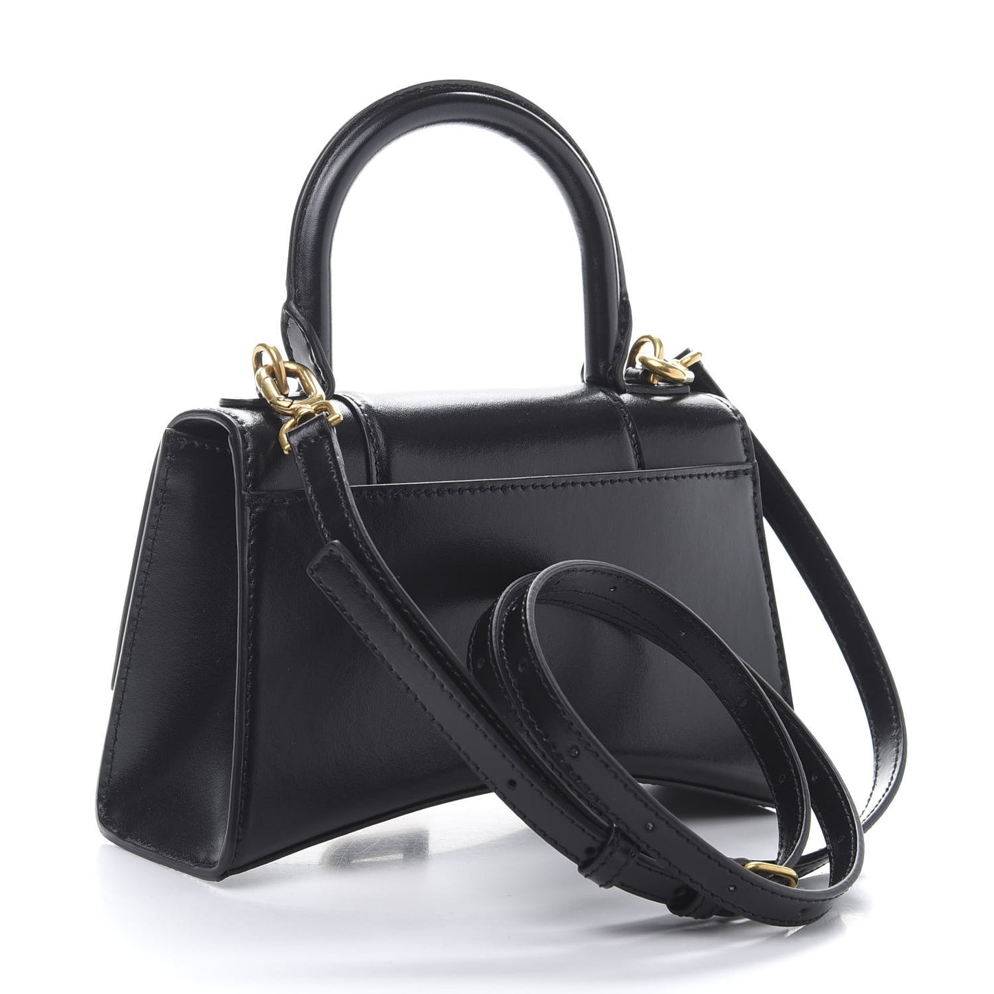 Shiny Box Calfskin Hourglass Top Handle Bag XS Black