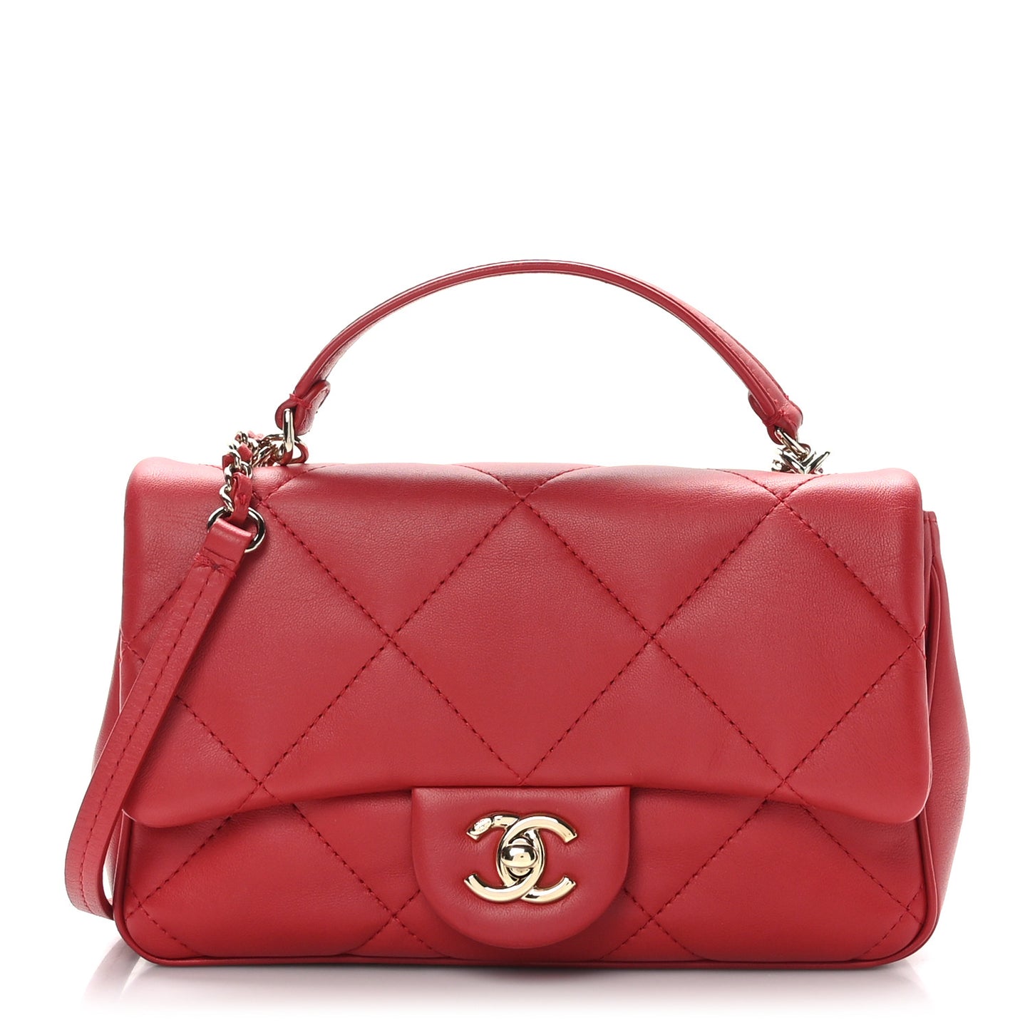 Lambskin Quilted Small Easy Carry Flap Red
