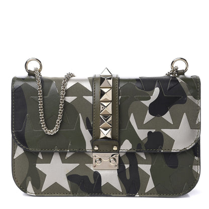 Valentino Garavani Nappa Canvas Camustars Medium Glam Lock Rockstud Flap Green 1 of 10