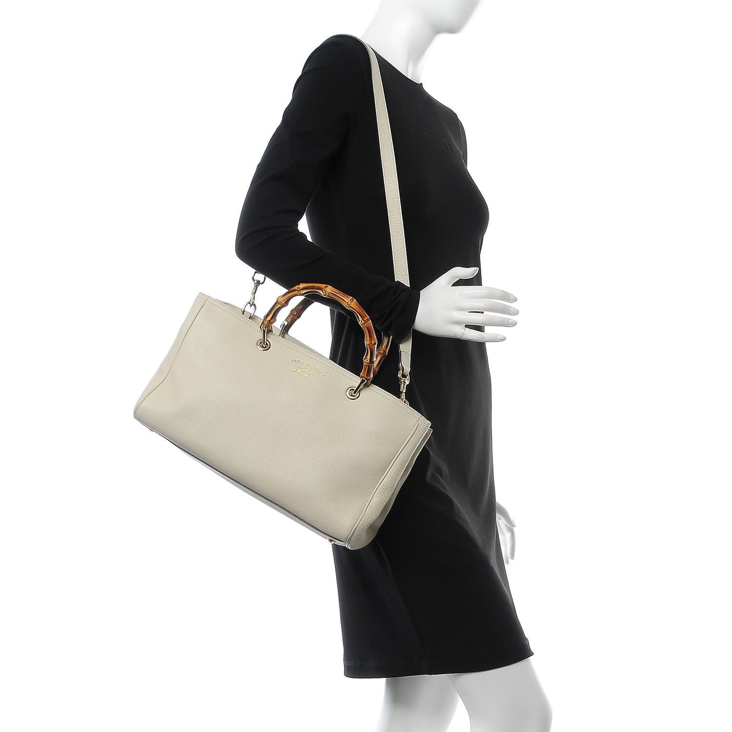 Pebbled Calfskin Medium Bamboo Shopper Tote Off White