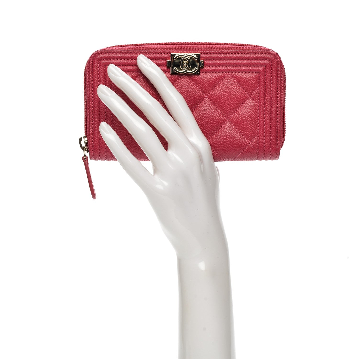 Chanel Caviar Quilted Small Boy Zip Around Wallet Fuchisa 2 of 8