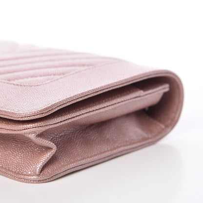 Chanel Metallic Caviar Chevron Quilted Vintage Mademoiselle Wallet On Chain WOC Pink 10 of 11
