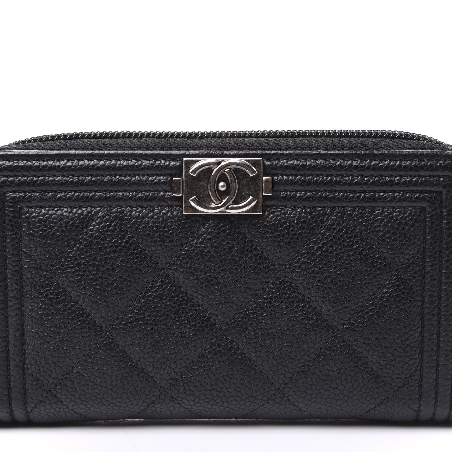 Caviar Quilted Small Boy Zip Around Wallet Black