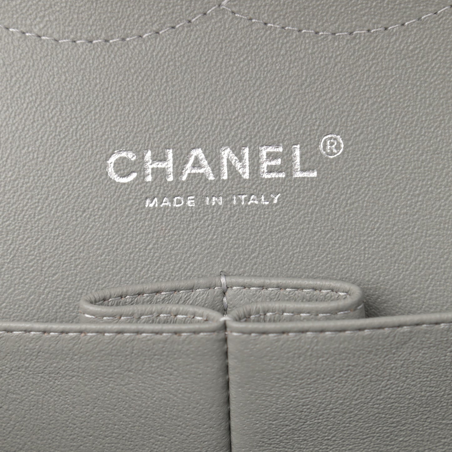 Lambskin Quilted Jumbo Double Flap Grey