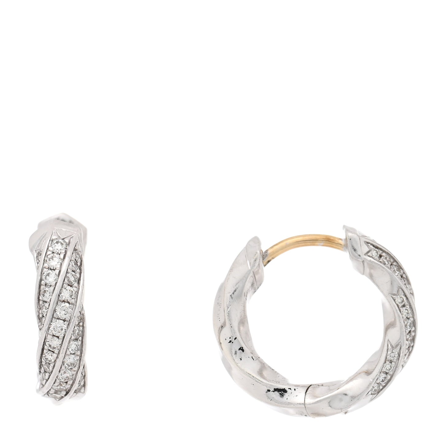 Sterling Silver Diamond Cable Edge Huggie Hoop Earrings