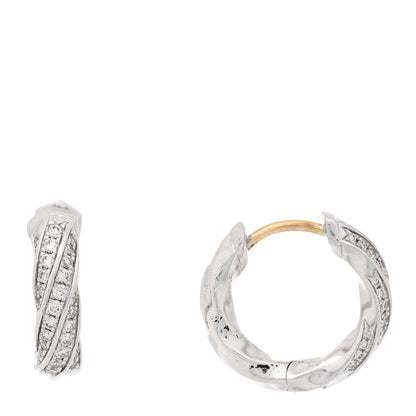 David Yurman Sterling Silver Diamond Cable Edge Huggie Hoop Earrings 1 of 5